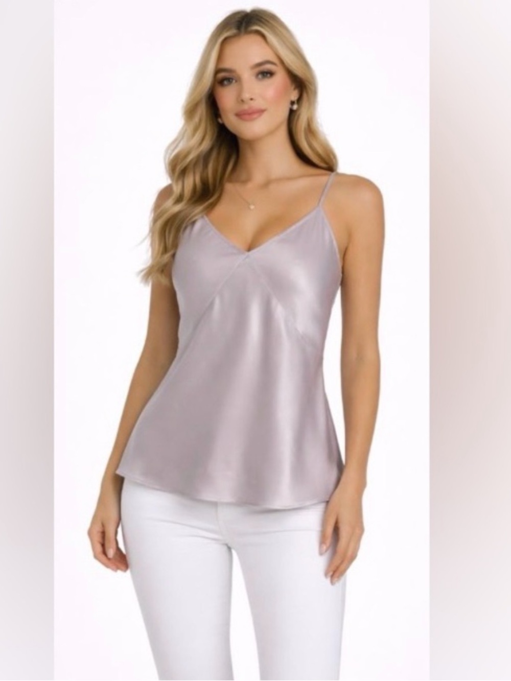 Wilfred Free Satin V-Neck Cami Tank Top in Dusty Lilac